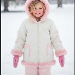 Oshkosh | Girls White and Pink Faux Suede Coat